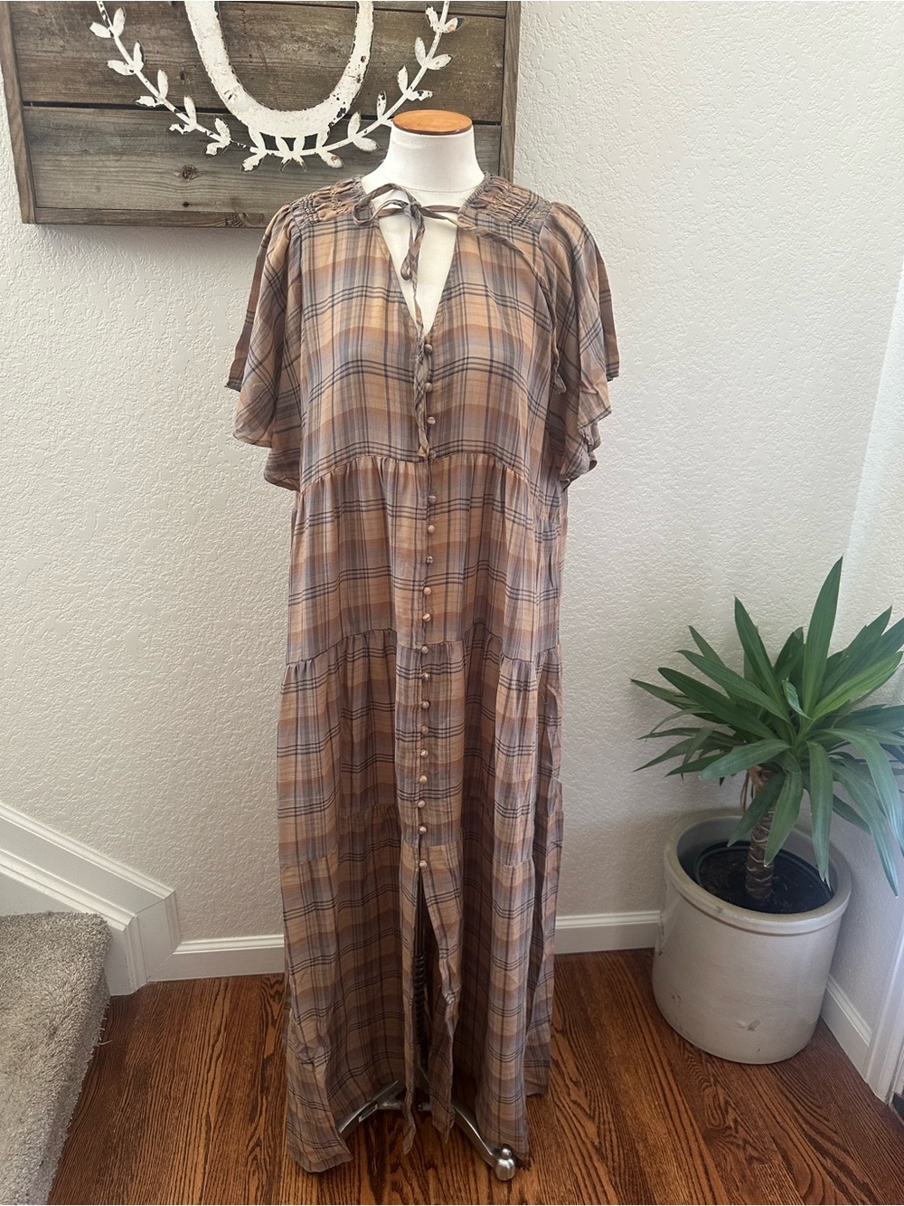 Piper &‎ Scoot Dress Forum Emmie dress in plaid 100% cotton size L NWT